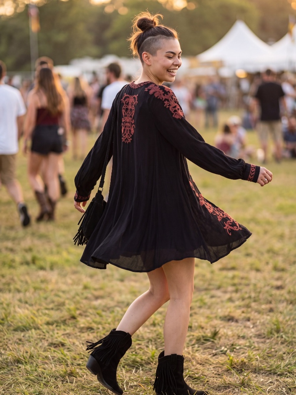 Free People  Hearts in Heaven red and black embroidered mini Tunic Dress s M-L